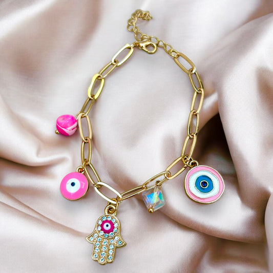 Pulseira Charme Olho Rosa