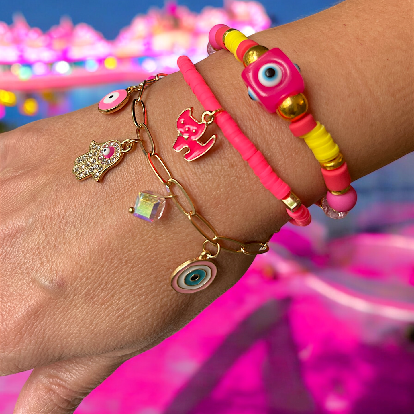 Pink Eye Charm Bracelet